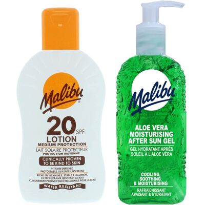 Malibu SPF20 Wodoodporny Balsam 200ml + Aloe Żel Po Opalaniu 200ml Malibu SPF20 Wodoodporny Balsam 200ml + Aloe Żel Po Opalaniu 200ml