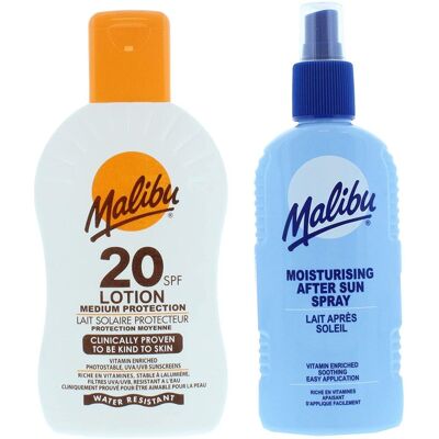 Malibu SPF20 Wodoodporny Balsam 200ml + Balsam W Sprayu Po Opalaniu 200ml Malibu SPF20 Wodoodporny Balsam 200ml + Balsam W Sprayu Po Opalaniu 200ml