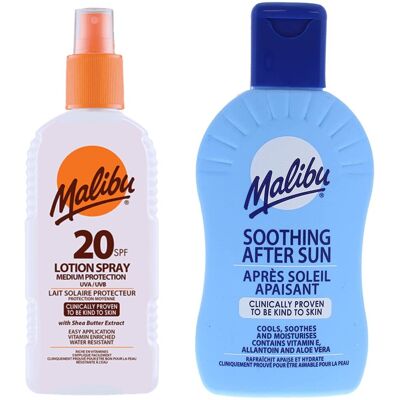 Malibu SPF20 Wodoodporny Spray 200ml + Balsam Po Opalaniu 200ml Malibu SPF20 Wodoodporny Spray 200ml + Balsam Po Opalaniu 200ml