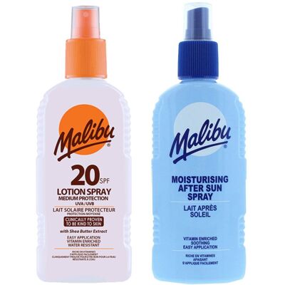 Malibu SPF20 Wodoodporny Spray 200ml + Balsam W Sprayu Po Opalaniu 200ml Malibu SPF20 Wodoodporny Spray 200ml + Balsam W Sprayu Po Opalaniu 200ml