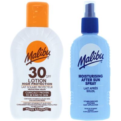 Malibu SPF30 Wodoodporny Balsam 200ml + Balsam W Sprayu Po Opalaniu 200ml Malibu SPF30 Wodoodporny Balsam 200ml + Balsam W Sprayu Po Opalaniu 200ml