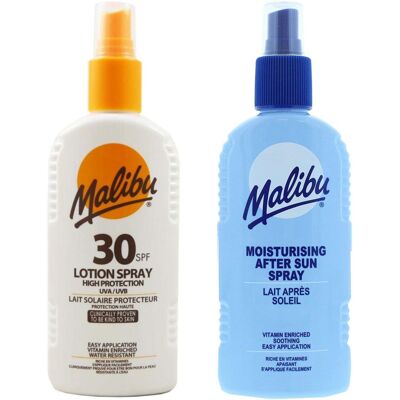 Malibu SPF30 Wodoodporny Spray 200ml + Balsam W Sprayu Po Opalaniu 200ml Malibu SPF30 Wodoodporny Spray 200ml + Balsam W Sprayu Po Opalaniu 200ml