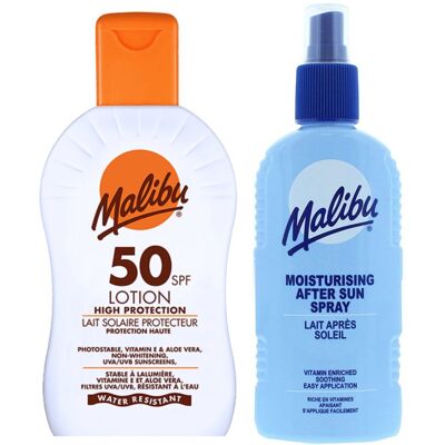 Malibu SPF50 Wodoodporny Balsam 200ml + Balsam W Sprayu Po Opalaniu 200ml Malibu SPF50 Wodoodporny Balsam 200ml + Balsam W Sprayu Po Opalaniu 200ml