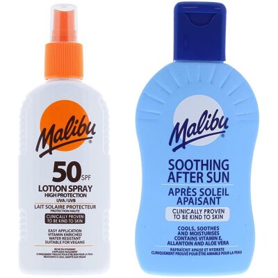 Malibu SPF50 Wodoodporny Spray 200ml + Balsam Po Opalaniu 200ml Malibu SPF50 Wodoodporny Spray 200ml + Balsam Po Opalaniu 200ml