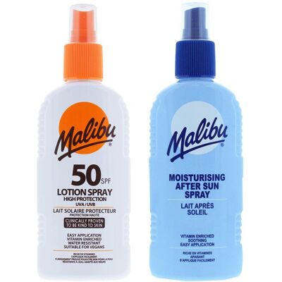 Malibu SPF50 Wodoodporny Spray 200ml + Balsam W Sprayu Po Opalaniu 200ml Malibu SPF50 Wodoodporny Spray 200ml + Balsam W Sprayu Po Opalaniu 200ml