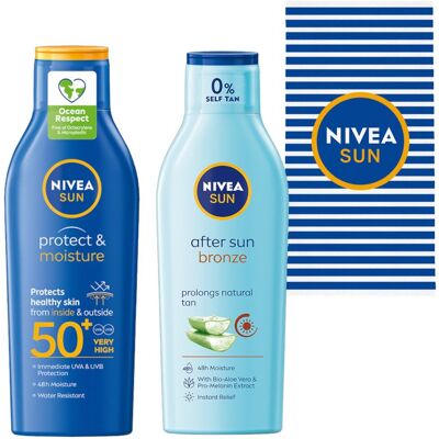 NIVEA SUN Balsam przeciwsłoneczny SPF50+ 200ml+ Po opalaniu 200ml +GRATIS NIVEA SUN Balsam przeciwsłoneczny SPF50+ 200ml+ Po opalaniu 200ml +GRATIS