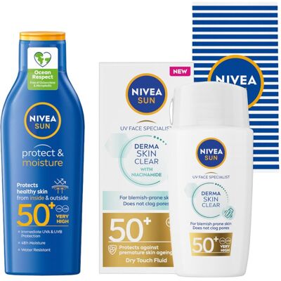 NIVEA SUN Fluid do twarzy SPF50 + Balsam przeciwsłoneczny + Ręcznik NIVEA SUN Fluid do twarzy SPF50 + Balsam przeciwsłoneczny + Ręcznik