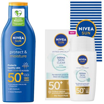 NIVEA SUN Fluid do twarzy SPF50+ + Balsam przeciwsłoneczny SPF50+ +GRATIS NIVEA SUN Fluid do twarzy SPF50+ + Balsam przeciwsłoneczny SPF50+ +GRATIS