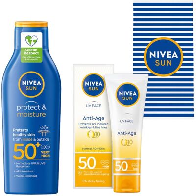 NIVEA SUN Krem przeciwzmarszczkowy Q10 SPF50+ Balsam SPF50+ 200ml +GRATIS NIVEA SUN Krem przeciwzmarszczkowy Q10 SPF50+ Balsam SPF50+ 200ml +GRATIS