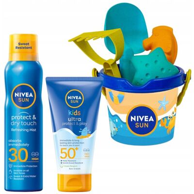NIVEA SUN Spray do opalania SPF30 + Balsam dla dzieci SPF50 + Zabawki NIVEA SUN Spray do opalania SPF30 + Balsam dla dzieci SPF50 + Zabawki