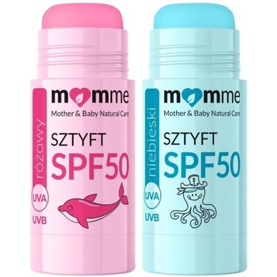 ZESTAW 2w1 SZTYFTY PRZECIWSŁONECZNE SPF 50 różowy + niebieski MOMME ZESTAW 2w1 SZTYFTY PRZECIWSŁONECZNE SPF 50 różowy + niebieski MOMME