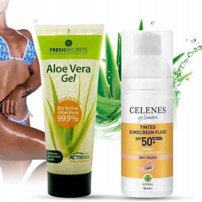 Zestaw do opalania Fluid przeciwsłoneczny do opalania SPF 50 + żel aloesowy Zestaw do opalania Fluid przeciwsłoneczny do opalania SPF 50 + żel aloesowy