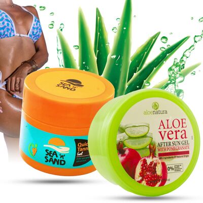 Zestaw do opalania Przyspieszacz opalania + Żel po opalaniu Aloes Granat Zestaw do opalania Przyspieszacz opalania + Żel po opalaniu Aloes Granat