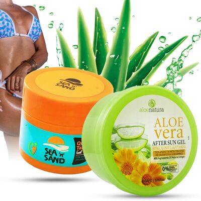 Zestaw do opalania Przyspieszacz opalania + Żel po opalaniu Aloes Nagietek Zestaw do opalania Przyspieszacz opalania + Żel po opalaniu Aloes Nagietek
