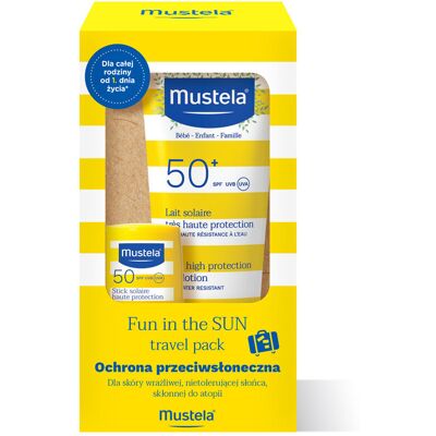 Zestaw Mustela Sztyft SPF50, Mleczko przeciwsłoneczne SPF50+ dla dzieci 40 ml Zestaw Mustela Sztyft SPF50, Mleczko przeciwsłoneczne SPF50+ dla dzieci 40 ml