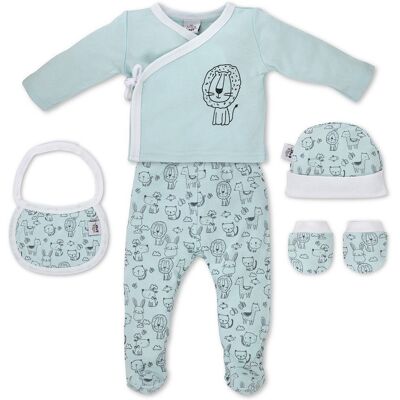 Interbaby Zestaw Nowordoka 5 szt.miętowy zwierzęta Koszulka Spodnie Rękawice Śliniak 0-6 miesięcy wyprawka Interbaby Zestaw Nowordoka 5 szt.miętowy zwierzęta Koszulka Spodnie Rękawice Śliniak 0-6 miesięcy wyprawka