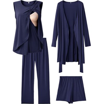 Inny producent 4-Częściowa Piżama Ciążowa Z Topem Do Karmienia I Kimono, Kolor Niebieski Inny producent 4-Częściowa Piżama Ciążowa Z Topem Do Karmienia I Kimono, Kolor Niebieski