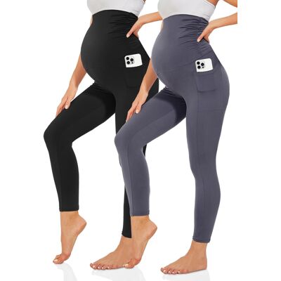 Inny producent Legginsy ciążowe damskie czarne nieprzezroczyste z kieszeniami XL do jogi Inny producent Legginsy ciążowe damskie czarne nieprzezroczyste z kieszeniami XL do jogi