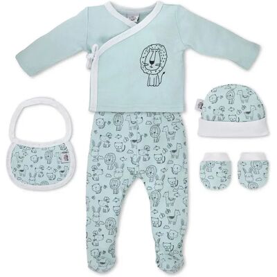 Interbaby Zestaw Nowordoka 5 Szt.Miętowy Zwierzęta Koszulka Spodnie Rękawice Śliniak 0-6 Miesięcy Wyprawka Interbaby Zestaw Nowordoka 5 Szt.Miętowy Zwierzęta Koszulka Spodnie Rękawice Śliniak 0-6 Miesięcy Wyprawka
