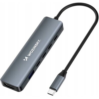 Inny producent 6w1 Hub rozdzielacz USB-A USB-C DisplayPort HDMI - szary Inny producent 6w1 Hub rozdzielacz USB-A USB-C DisplayPort HDMI - szary