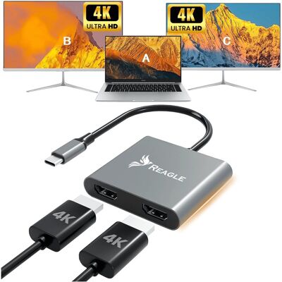 Adapter Hub Przejściówka HDMI 2x 4K 60Hz Full HD 165Hz USB-C 3.2 MST HDCP Reagle Adapter Hub Przejściówka HDMI 2x 4K 60Hz Full HD 165Hz USB-C 3.2 MST HDCP Reagle