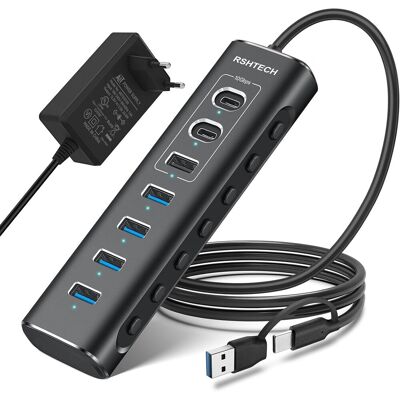 Inny producent Hub USB RSHTECH RSH-A107C 7 portów USB-C 10Gb/s zasilacz 24W Inny producent Hub USB RSHTECH RSH-A107C 7 portów USB-C 10Gb/s zasilacz 24W