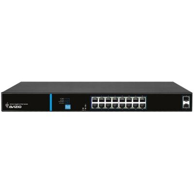 Inny producent Niezarządzalny przełącznik (switch) 16 portów RJ45 PoE 1Gb/s + 2 porty SFP Uplink 1Gb/s (budżet mocy 150W) AVIZIO Inny producent Niezarządzalny przełącznik (switch) 16 portów RJ45 PoE 1Gb/s + 2 porty SFP Uplink 1Gb/s (budżet mocy 150W) AVIZIO