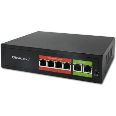Qoltec Przełącznik sieciowy SWITCH FAST Ethernet PoE 4x RJ45 2x RJ45 Uplink 65W 10/100Mb/s Qoltec Przełącznik sieciowy SWITCH FAST Ethernet PoE 4x RJ45 2x RJ45 Uplink 65W 10/100Mb/s
