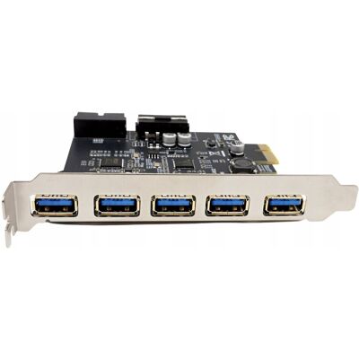 Inny producent Karta adapter do komputera PC PCI PCIe 1X na 5x USB-A USB 3.0 3.1 do 5Gbps Inny producent Karta adapter do komputera PC PCI PCIe 1X na 5x USB-A USB 3.0 3.1 do 5Gbps