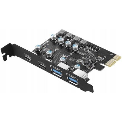 Inny producent Karta rozszerzeń adapter do komputera PC PCI PCIe 2x USB 2x USB-C Inny producent Karta rozszerzeń adapter do komputera PC PCI PCIe 2x USB 2x USB-C