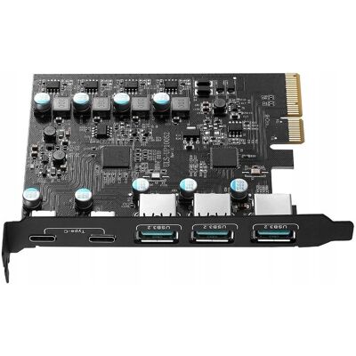 Inny producent Karta rozszerzeń adapter do komputera PC PCI PCIe 3x USB Gen.2 2x USB-C Inny producent Karta rozszerzeń adapter do komputera PC PCI PCIe 3x USB Gen.2 2x USB-C