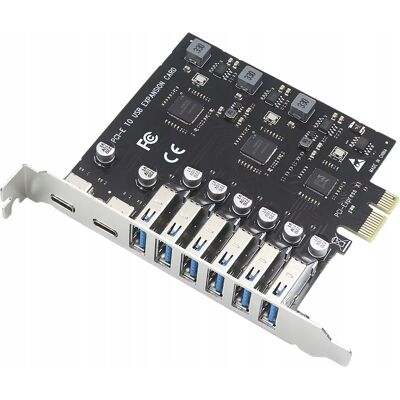 Inny producent Kontroler Adapter PCI-E x1 do 6x USB3.2 + 2x USB-C karta rozszerzeń Inny producent Kontroler Adapter PCI-E x1 do 6x USB3.2 + 2x USB-C karta rozszerzeń