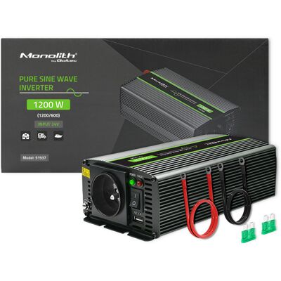 Qoltec Przetwornica Napięcia Monolith 600w 1200w 24v Na 230v Czysty Sinus Qoltec Przetwornica Napięcia Monolith 600w 1200w 24v Na 230v Czysty Sinus