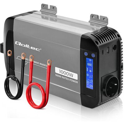 Qoltec Przetwornica Napięcia Pure Sine Wave 12v Na 230v 500/1000w Lcd Usb Usb-C Kompatibilność Z Lifepo4 Gel Agm Qoltec Przetwornica Napięcia Pure Sine Wave 12v Na 230v 500/1000w Lcd Usb Usb-C Kompatibilność Z Lifepo4 Gel Agm