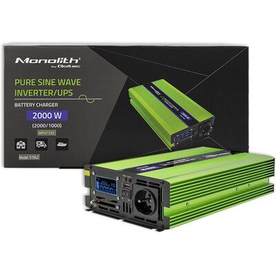 Qoltec Przetwornica Napięcia Samochodowa Ładowanie Baterii Ups 2000w/1000w 12v Na 230v Czysty Sinus Lcd Qoltec Przetwornica Napięcia Samochodowa Ładowanie Baterii Ups 2000w/1000w 12v Na 230v Czysty Sinus Lcd