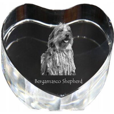 ART Bergamasco, Owczarek Z Bergamo - Zdjęcie Psa W Krysztale, Kryształowe Serce ART Bergamasco, Owczarek Z Bergamo - Zdjęcie Psa W Krysztale, Kryształowe Serce