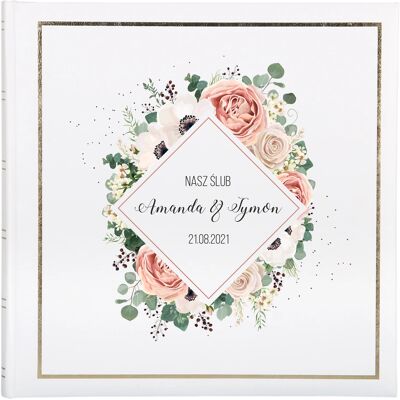 Gift House Album ślubny z nadrukiem 30 jasnych kart do wklejania zdjęć Złota ramka i nadruk na okładce Pamiątka ślubu Prezent dla Pary Młodej na ślub Gift House Album ślubny z nadrukiem 30 jasnych kart do wklejania zdjęć Złota ramka i nadruk na okładce Pamiątka ślubu Prezent dla Pary Młodej na ślub