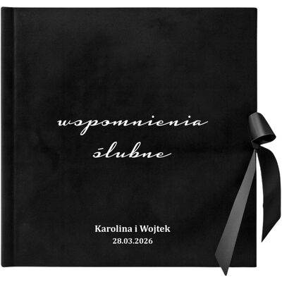 Gift House Duży Welurowy Album Wklejany z Nadrukiem - Czarna okładka - Velvet - 50 kremowych kart - Nadruk ślubny - Imiona i data - Pamiątka ślubu Gift House Duży Welurowy Album Wklejany z Nadrukiem - Czarna okładka - Velvet - 50 kremowych kart - Nadruk ślubny - Imiona i data - Pamiątka ślubu