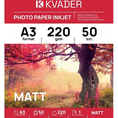 Inny producent A3 PAPIER MATOWY 220g JEDNOSTRONNY DO ZDJĘĆ FOTO DRUKAR ATRAMENTOWY 50 szt Inny producent A3 PAPIER MATOWY 220g JEDNOSTRONNY DO ZDJĘĆ FOTO DRUKAR ATRAMENTOWY 50 szt