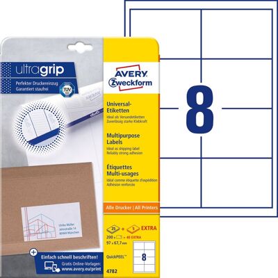 Avery Zweckform, etykiety uniwersalne trwałe A4, 97 x 67,7 mm, 240 etykiet Avery Zweckform, etykiety uniwersalne trwałe A4, 97 x 67,7 mm, 240 etykiet