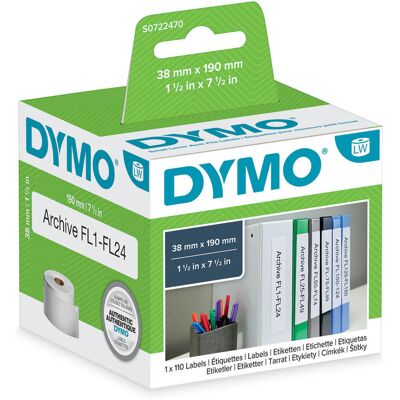 Etykiety Dymo 1 x 110 99018 38mm x 190mm białe papierowe S0722470 Etykiety Dymo 1 x 110 99018 38mm x 190mm białe papierowe S0722470