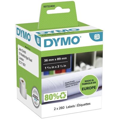 Etykiety Dymo 2 x 260 99012 36mm x 89mm białe papierowe S0722400 Etykiety Dymo 2 x 260 99012 36mm x 89mm białe papierowe S0722400