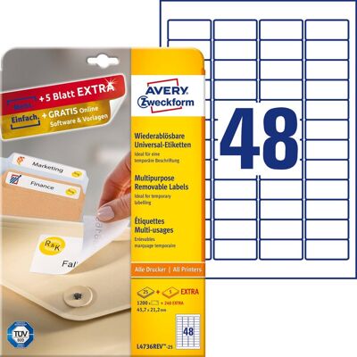 Etykiety Uniwersalne Avery Zweckform Usuwalne 45.7 X 21.2 Mm 48 Etykiet/A4 Etykiety Uniwersalne Avery Zweckform Usuwalne 45.7 X 21.2 Mm 48 Etykiet/A4