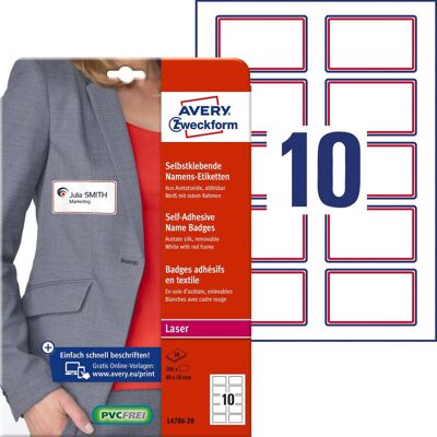 Avery Identyfikatory samoprzylepne do zadruku, A4, czerwona ramka, 80x50 mm, 20 x 10 sztuk Avery Identyfikatory samoprzylepne do zadruku, A4, czerwona ramka, 80x50 mm, 20 x 10 sztuk