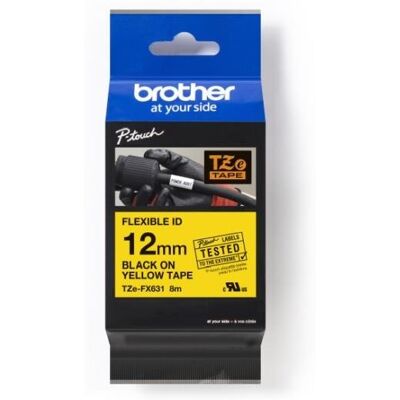Taśma Brother P-Touch TZe-FX631 12mm x 8m (TZEFX631) - żółta, czarny nadruk Taśma Brother P-Touch TZe-FX631 12mm x 8m (TZEFX631) - żółta, czarny nadruk