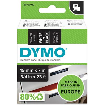 Taśma Dymo 45811 D1 19mm X 7m Czarna/biały Nadruk S0720910 Taśma Dymo 45811 D1 19mm X 7m Czarna/biały Nadruk S0720910
