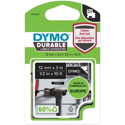 Taśma Dymo D1 Durable 1978365 12mm X 3m Czarna/biały Nadruk Taśma Dymo D1 Durable 1978365 12mm X 3m Czarna/biały Nadruk