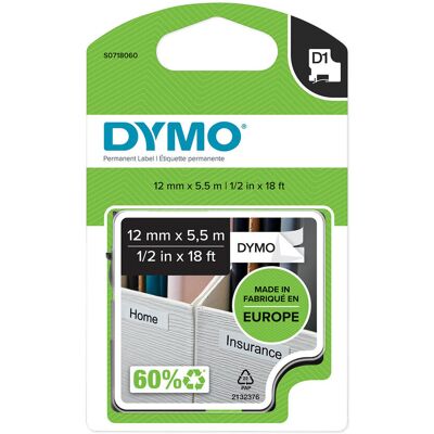 Dymo Taśma Poliestrowa Trwała Do Drukarek D1 12mm X 5,5m Czarny/biały S0718060 Dymo Taśma Poliestrowa Trwała Do Drukarek D1 12mm X 5,5m Czarny/biały S0718060