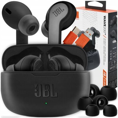 BEZPRZEWODOWE SŁUCHAWKI JBL Z ETUI CZARNE WAVE 200 DOKANAŁOWE BLUETOOTH BEZPRZEWODOWE SŁUCHAWKI JBL Z ETUI CZARNE WAVE 200 DOKANAŁOWE BLUETOOTH