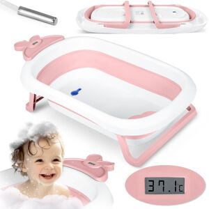 Wanienka składana dla dziecka niemowląt silikonowa z termometrem LCS Ricokids różowa